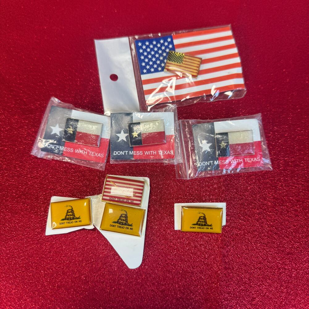 Bundle of Don't Mess With Texas Don't Tread On Me And USA Flag Pins